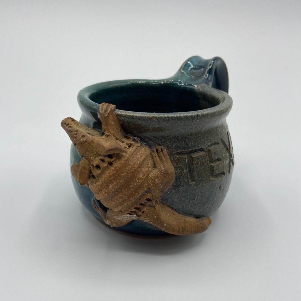 Artisan Signed Pottery Mug Texas Armadillo